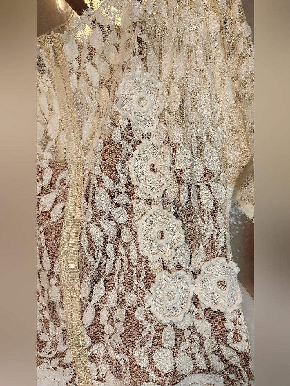 Beguile by Byron Lars Size 12 Ivory & Nude Anthropologie Mixed Lace Dress - Picture 13 of 13